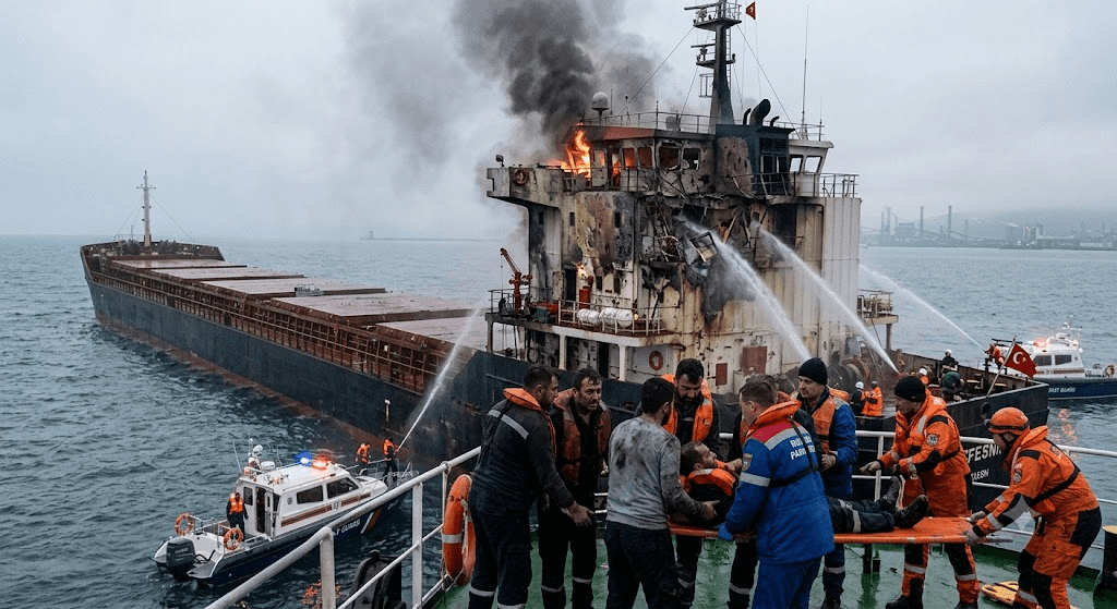 Blaze on the Black Sea: Turkish Vessel Damaged, Crew Injured in Explosive Drone Strike Near Novorossiysk Blaze on the Black Sea: Turkish Vessel Damaged, Crew Injured in Explosive Drone Strike Near Novorossiysk
