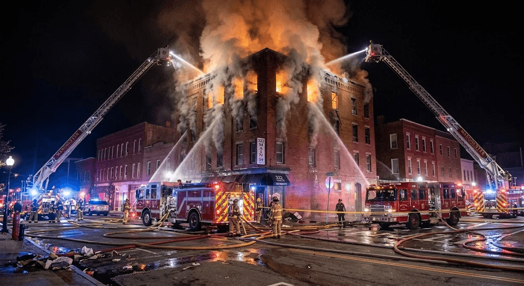 3rd-Alarm Fire Outbreak Hits Building on Main Street in Manchester, NH 3rd-Alarm Fire Outbreak Hits Building on Main Street in Manchester, NH