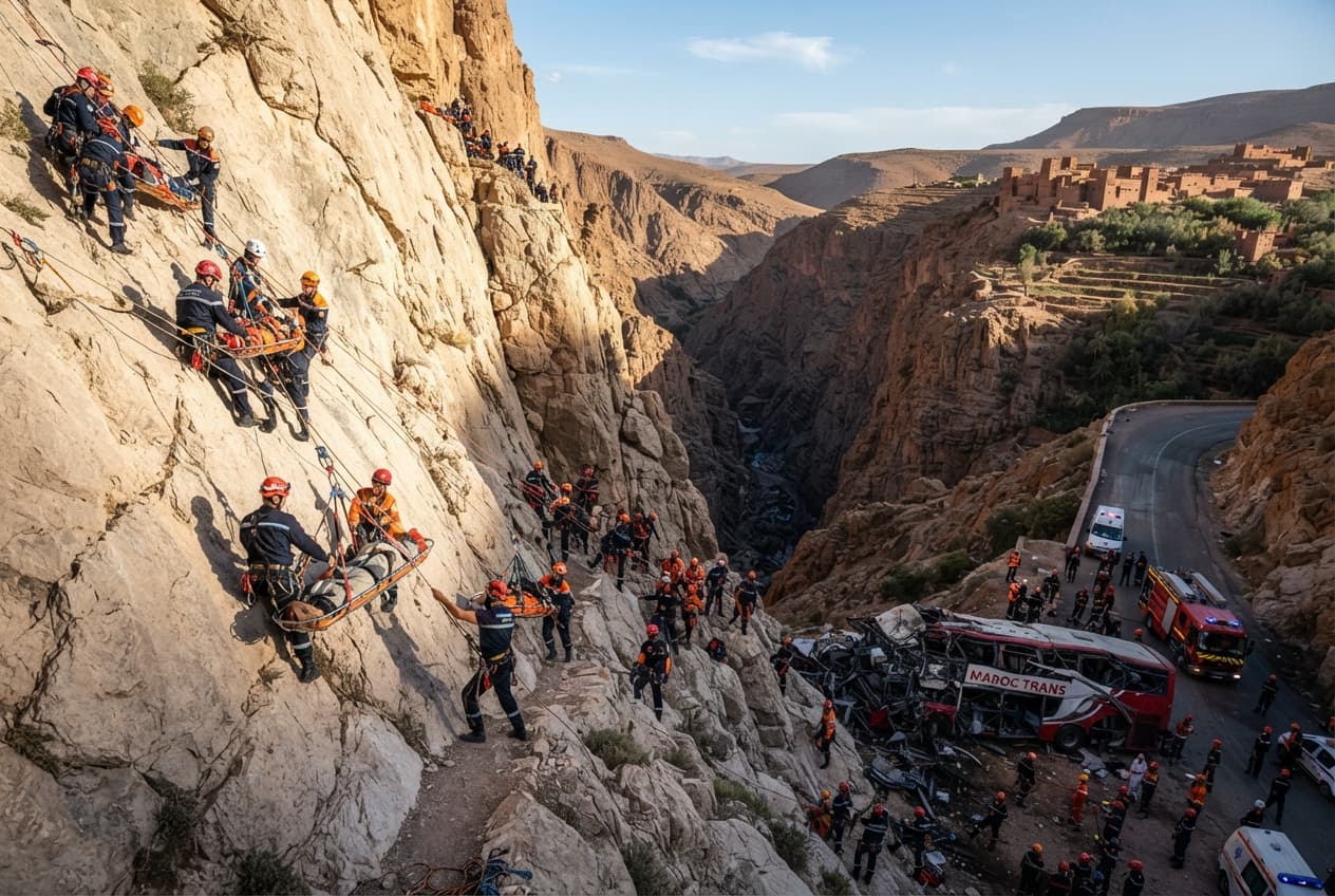 Beni Mellal, Morocco: Mountain Road Bus Plunge Claims Ten Lives Along Treacherous Gorge Route Beni Mellal, Morocco: Mountain Road Bus Plunge Claims Ten Lives Along Treacherous Gorge Route