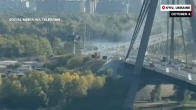 Russian Drone Strikes Kyiv Bridge as Germany’s Chancellor Arrives Amid Sirens and Explosions Russian Drone Strikes Kyiv Bridge as Germany’s Chancellor Arrives Amid Sirens and Explosions