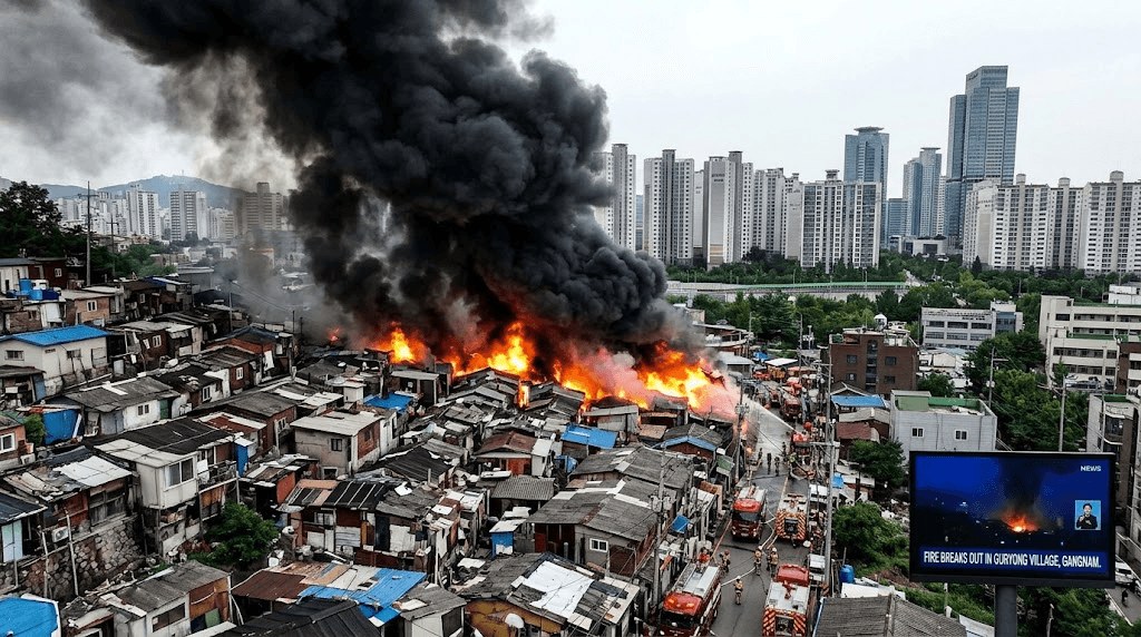 Disaster Strikes Gangnam: Massive Fire Sweeps Through Guryong Shantytown Disaster Strikes Gangnam: Massive Fire Sweeps Through Guryong Shantytown