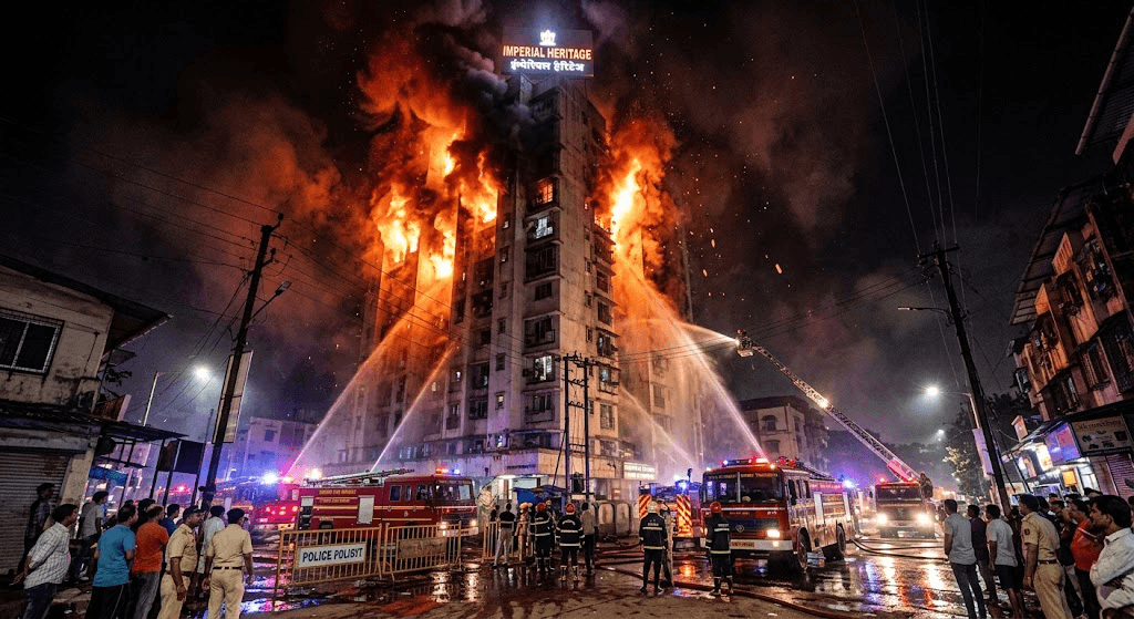 Tragedy in Nalasopara: 2 Dead, 6 Injured After Fire Engulfs 14-Story Residential Tower Tragedy in Nalasopara: 2 Dead, 6 Injured After Fire Engulfs 14-Story Residential Tower