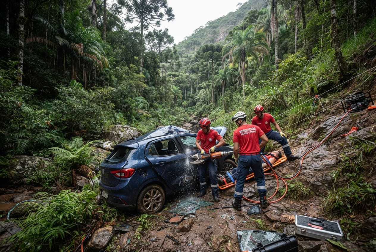Cruzeiro Bus Crash: Passenger Vehicle Plunges Fifteen Meters Into Deep Ravine, Six Fatalities Confirmed Cruzeiro Bus Crash: Passenger Vehicle Plunges Fifteen Meters Into Deep Ravine, Six Fatalities Confirmed