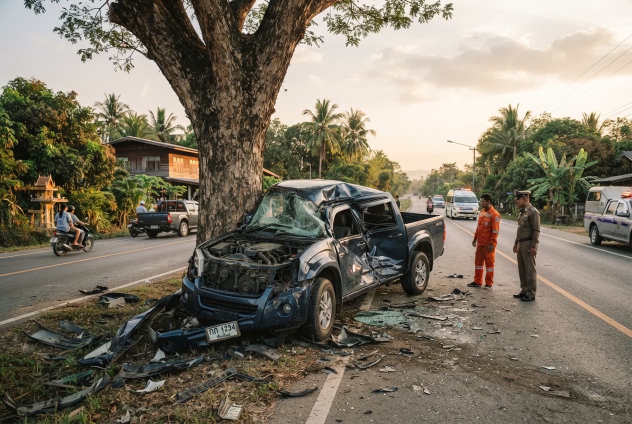 Chiang Mai Highway Disaster: Three Locals Die When Pickup Blows Tire at High Speed Chiang Mai Highway Disaster: Three Locals Die When Pickup Blows Tire at High Speed