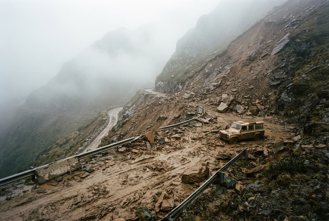 Peruvian Road Accident: Massive Mudslide Destroys Vehicle On Mountain Pass Peruvian Road Accident: Massive Mudslide Destroys Vehicle On Mountain Pass