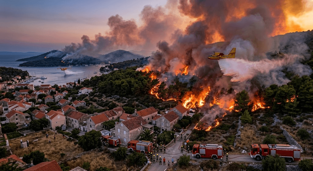 Raging Wildfire Threatens Croatia's Dalmatian Coast as Flames Sweep Island of Brač Raging Wildfire Threatens Croatia's Dalmatian Coast as Flames Sweep Island of Brač