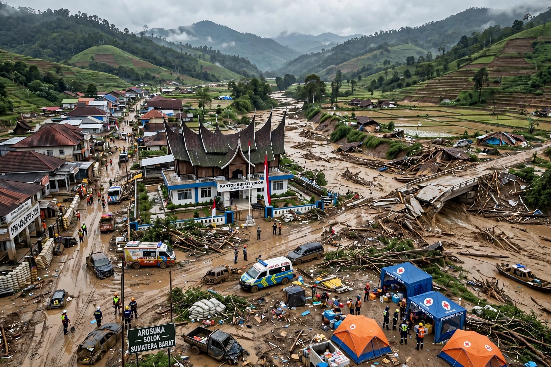 Potret Udara Dampak Banjir Bandang yang Menerjang Arosuka Solok Potret Udara Dampak Banjir Bandang yang Menerjang Arosuka Solok