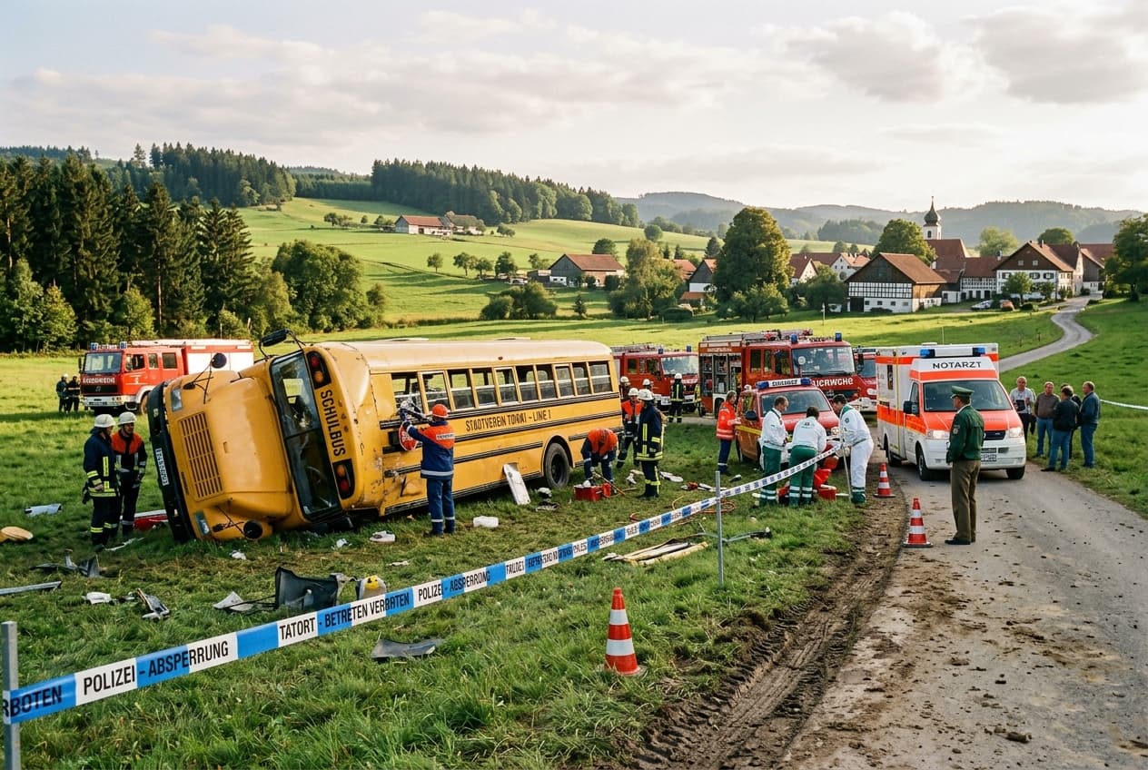 School Bus Crash in Bavaria Leaves Driver Dead, Fourteen Children Hurt, Emergency Services Rush School Bus Crash in Bavaria Leaves Driver Dead, Fourteen Children Hurt, Emergency Services Rush