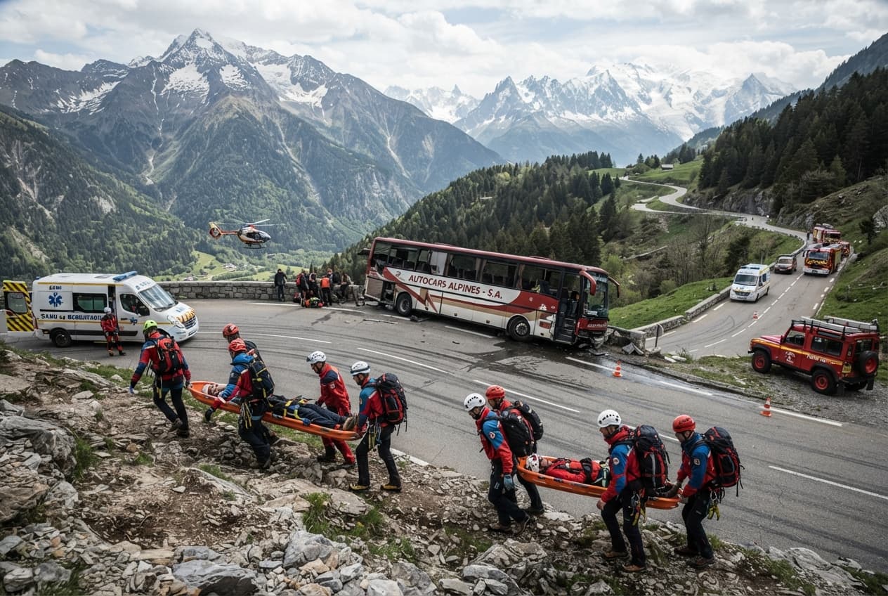Alpine Highway Rollover: Tour Bus Crash Injures Fifteen Passengers and Leaves Driver Critical Alpine Highway Rollover: Tour Bus Crash Injures Fifteen Passengers and Leaves Driver Critical