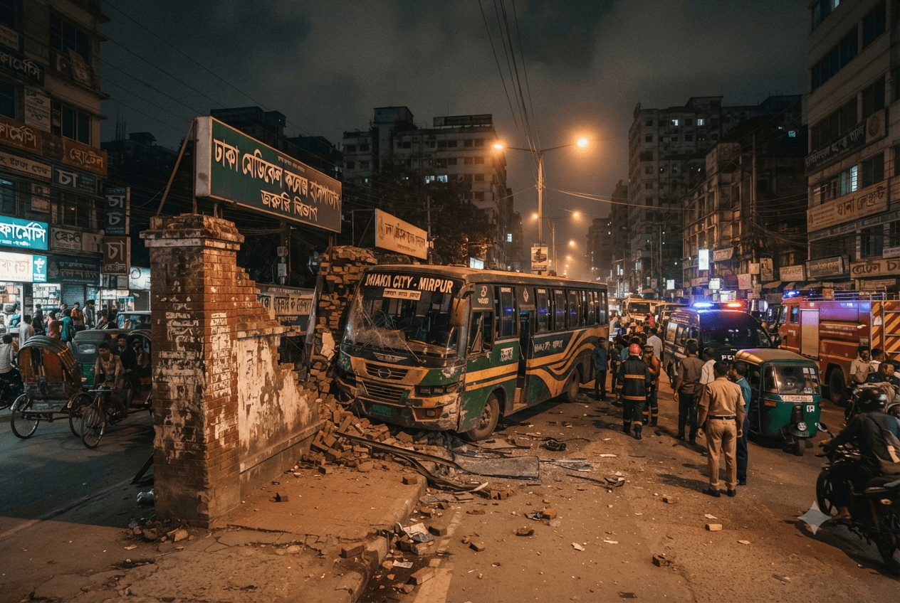 Fatal Crash: Passenger Bus Ploughs Onto Footpath Near Kurmitola Hospital, Leaving Pedestrian Dead Fatal Crash: Passenger Bus Ploughs Onto Footpath Near Kurmitola Hospital, Leaving Pedestrian Dead