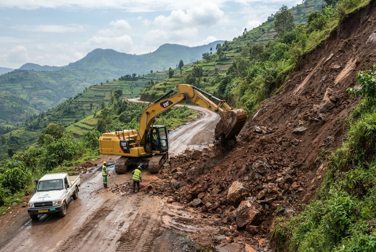 Fatal Mountain Slide: Falling Debris Destroys Passenger Car and Kills Driver in Rwanda Fatal Mountain Slide: Falling Debris Destroys Passenger Car and Kills Driver in Rwanda