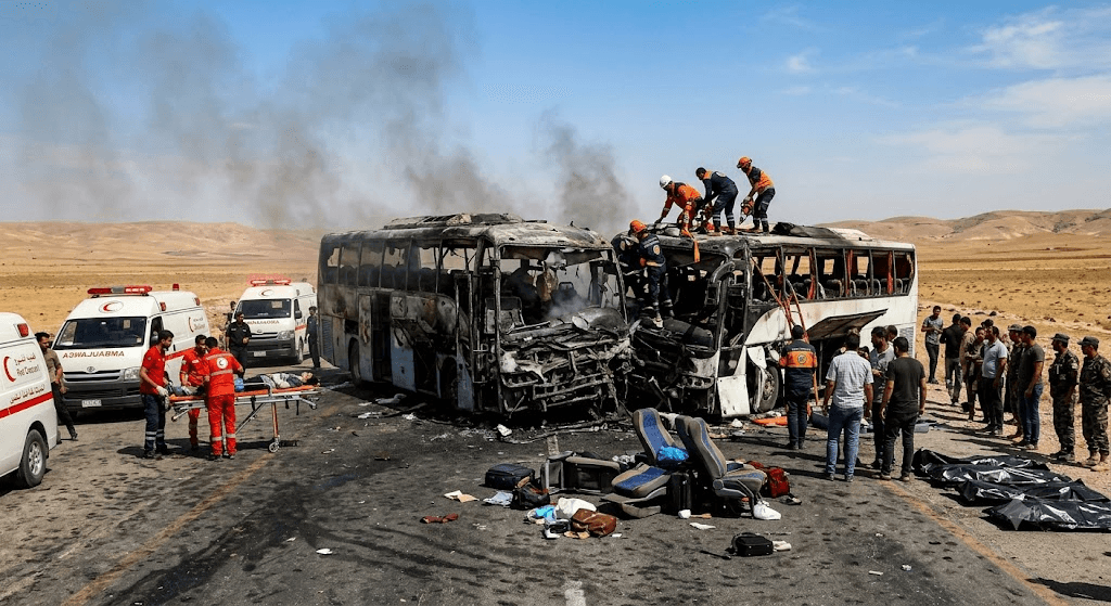 Highway Horror in Syria: Two-Bus Collision on Damascus Route Leaves At Least 35 Dead Highway Horror in Syria: Two-Bus Collision on Damascus Route Leaves At Least 35 Dead