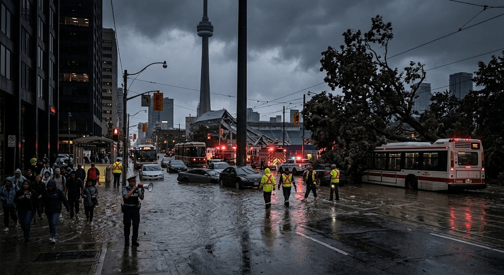 Toronto Darkness: Violent Storm Triggers Mass Blackouts and Widespread Flash Flooding Toronto Darkness: Violent Storm Triggers Mass Blackouts and Widespread Flash Flooding