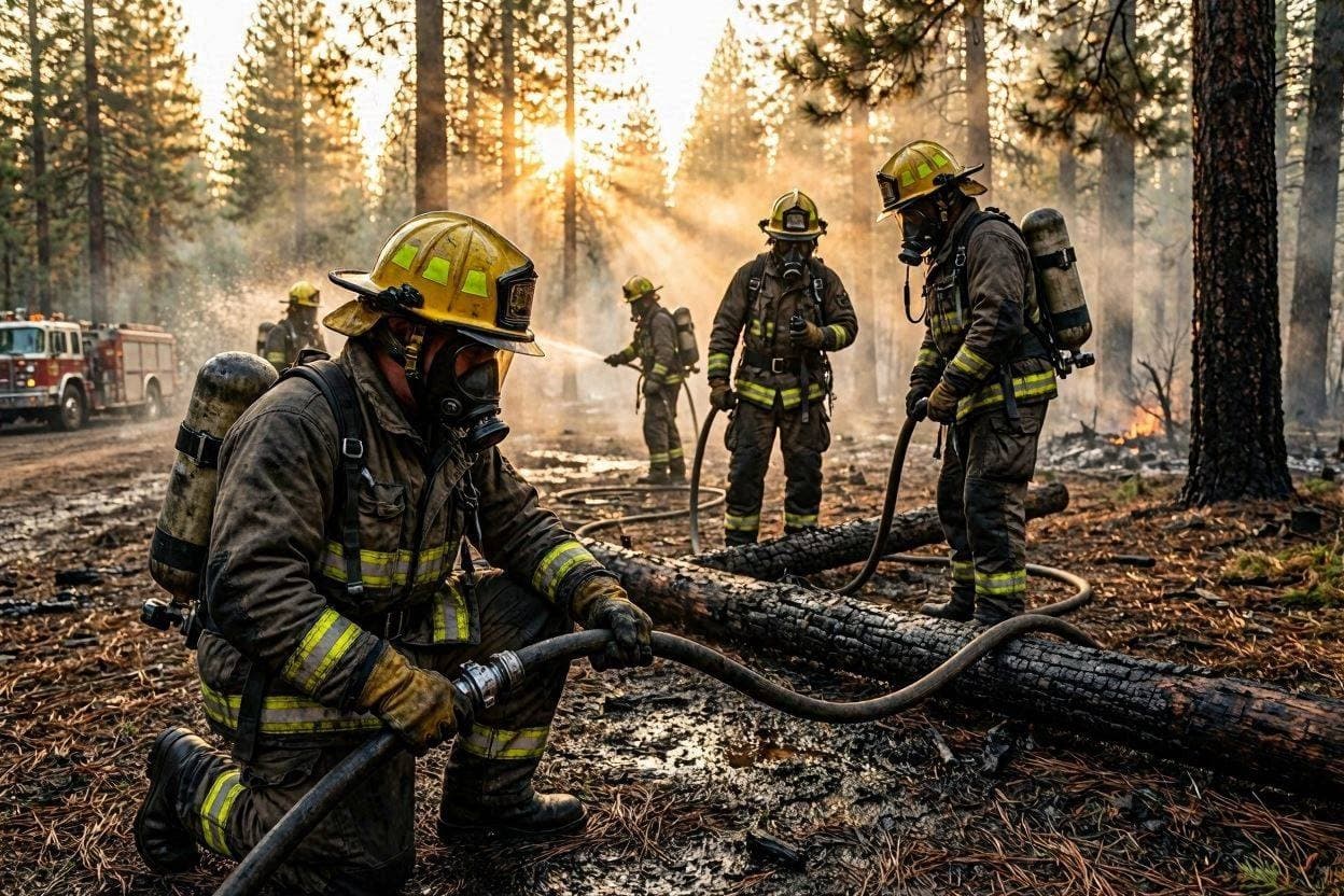 Holding the Line: 850 Firefighters Tackle Forest Fire Holding the Line: 850 Firefighters Tackle Forest Fire