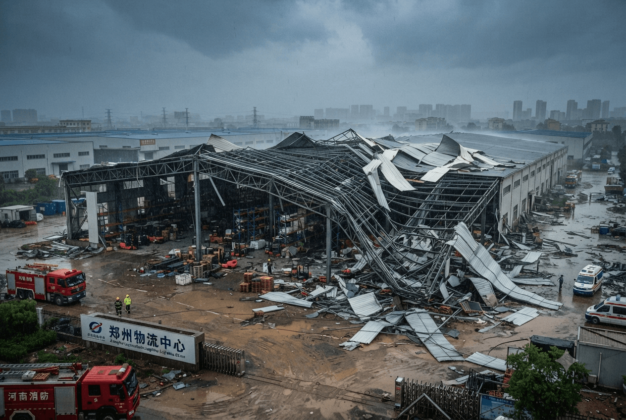 Logistics Center Tragedy: Nightshift Workers Trapped After Typhoon Winds Collapse Warehouse Roof Logistics Center Tragedy: Nightshift Workers Trapped After Typhoon Winds Collapse Warehouse Roof