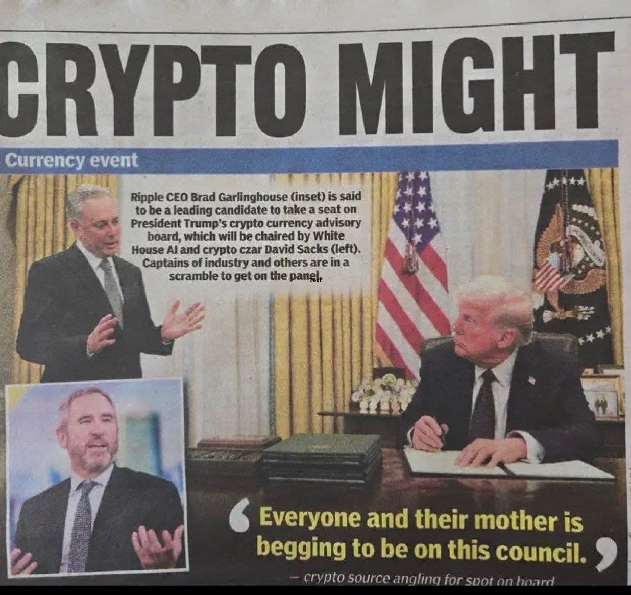 Ripple CEO Brad Garlinghouse Tipped as Top Candidate for Trump's Crypto Advisory Board Ripple CEO Brad Garlinghouse Tipped as Top Candidate for Trump's Crypto Advisory Board