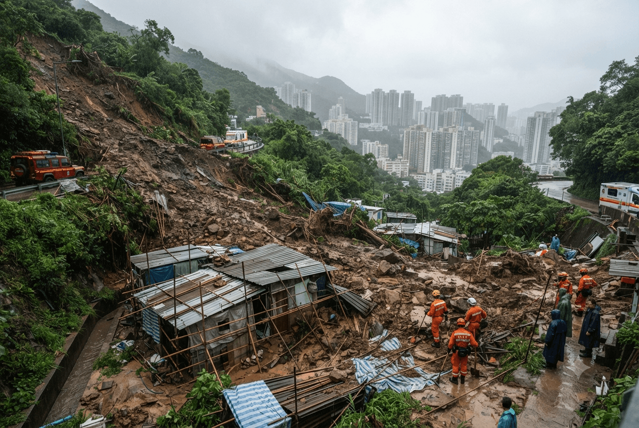 Monsoon Landslide Disaster: Severe Weather Triggers Deadly Slope Failure in Tsuen Wan Monsoon Landslide Disaster: Severe Weather Triggers Deadly Slope Failure in Tsuen Wan