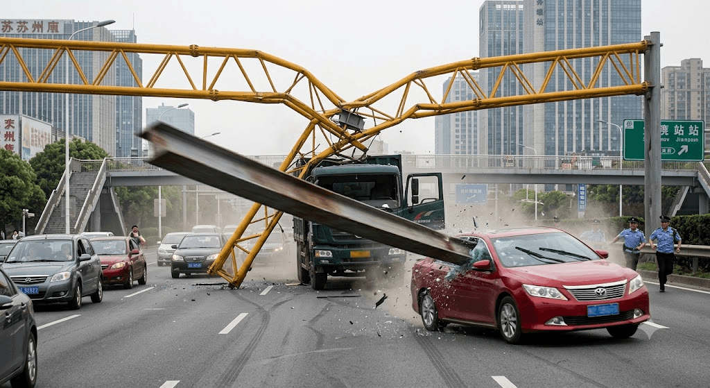 Final Destination Terror: Flying Metal Bar Impales Car After Truck Smashes Into China Height Barrier Final Destination Terror: Flying Metal Bar Impales Car After Truck Smashes Into China Height Barrier