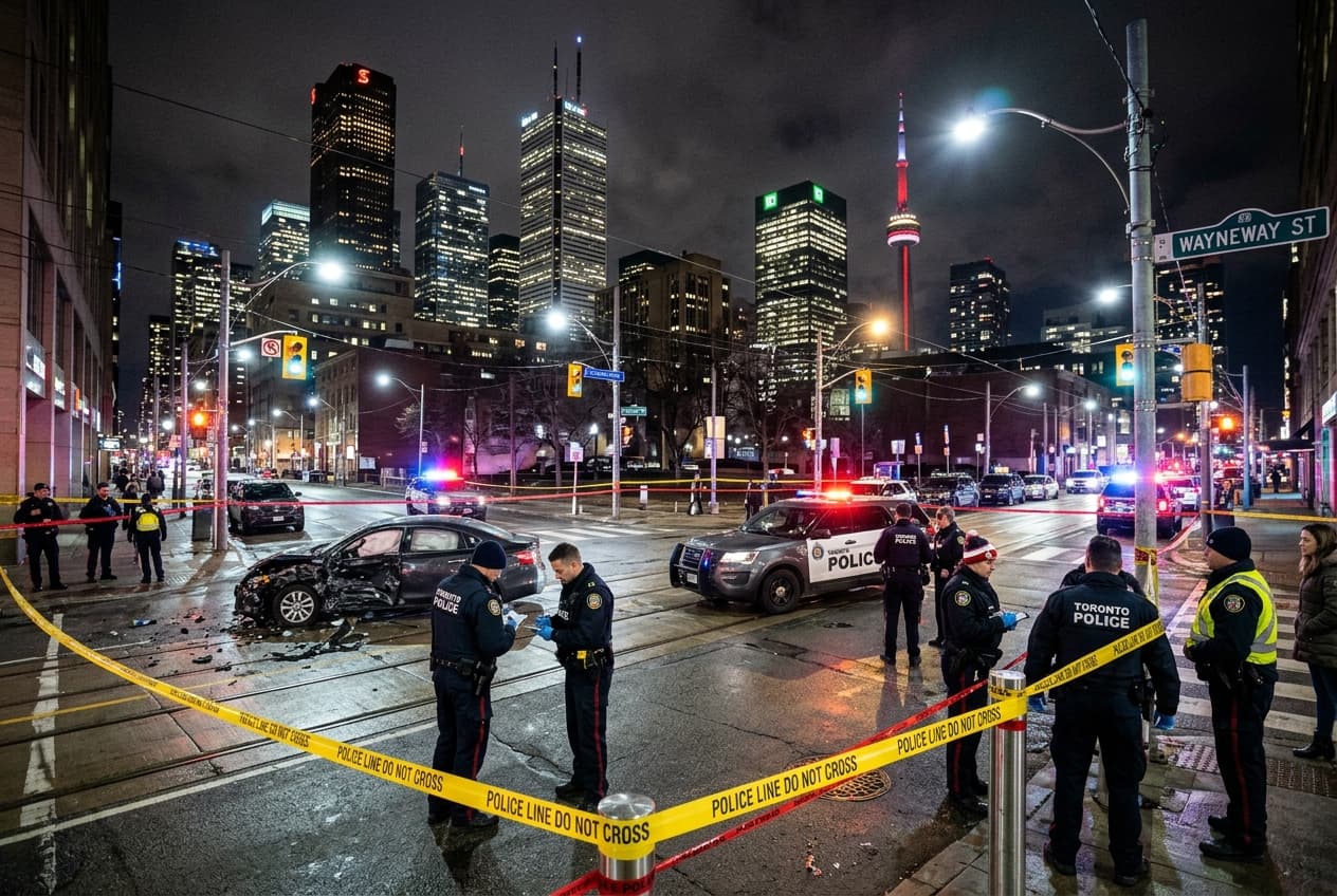 Toronto Intersection Hit And Run, Pedestrian Killed Late At Night, Police Seek Dark Sedan Toronto Intersection Hit And Run, Pedestrian Killed Late At Night, Police Seek Dark Sedan
