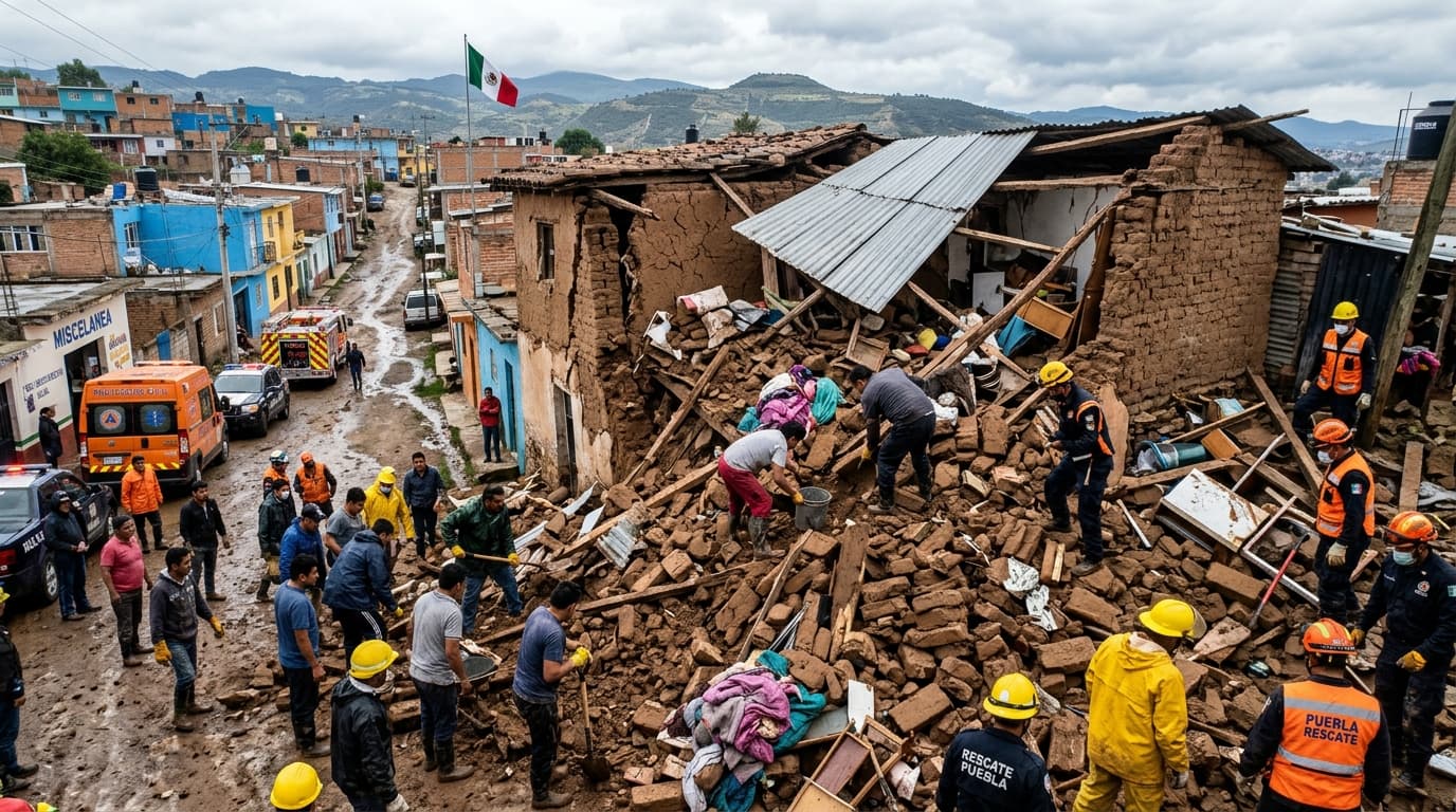 House Collapses In Puebla After Heavy Rains, One Child Dead As Family Buried Under Rubble House Collapses In Puebla After Heavy Rains, One Child Dead As Family Buried Under Rubble