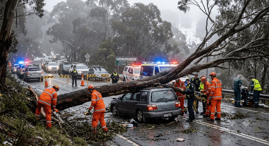 Tragedy at Mount Buller: Driver Killed After Falling Tree Crashes onto Car Tragedy at Mount Buller: Driver Killed After Falling Tree Crashes onto Car