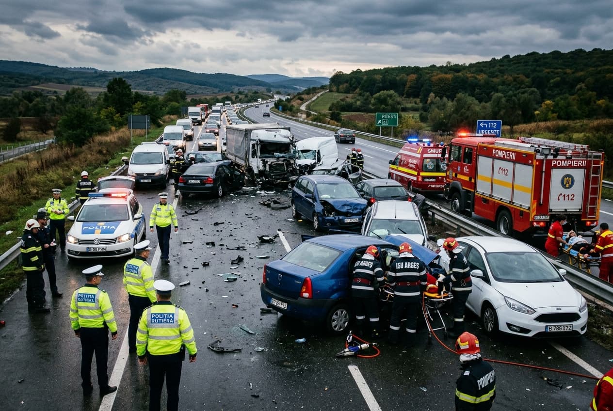 Severe Highway Pileup On A1 Motorway Leaves Two Dead, Several Hospitalized After Crash Near Bucharest Severe Highway Pileup On A1 Motorway Leaves Two Dead, Several Hospitalized After Crash Near Bucharest