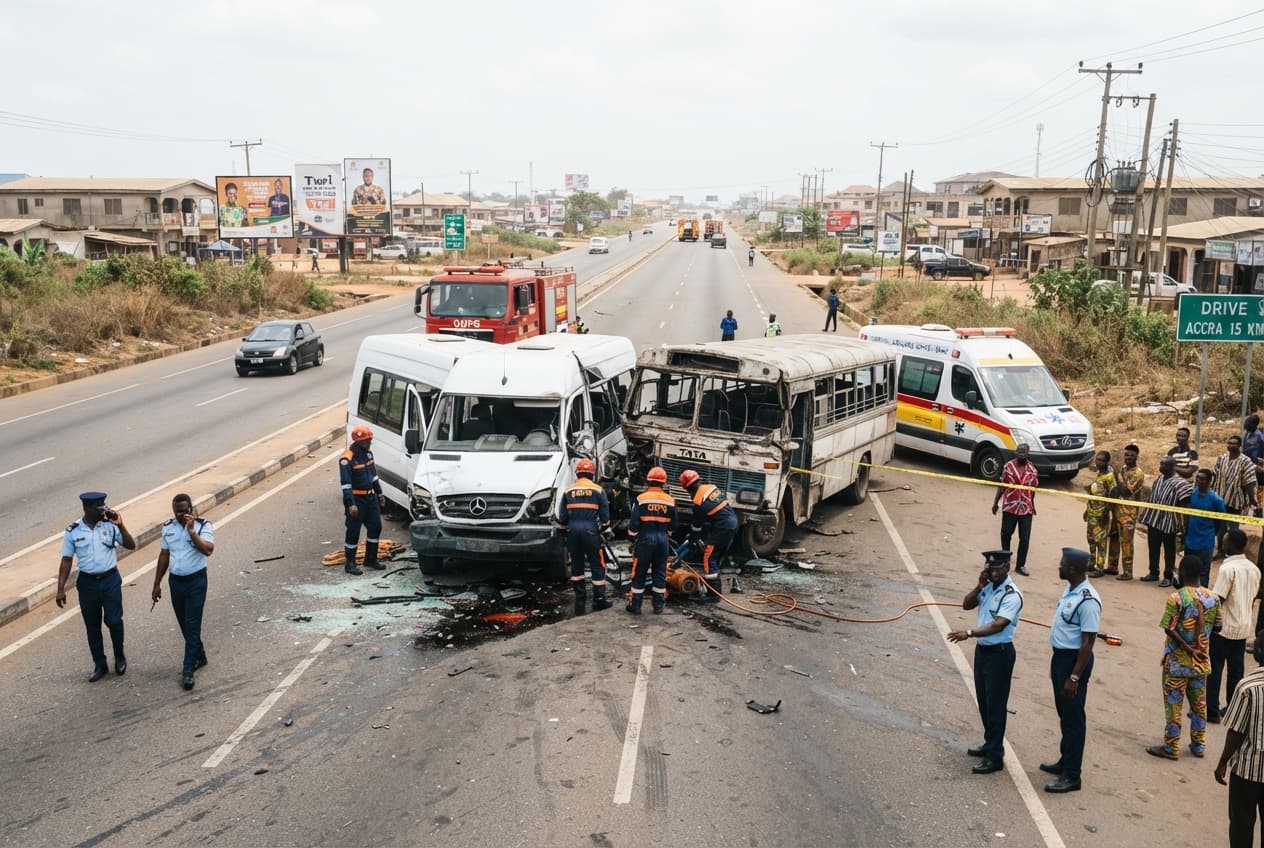 Kumasi, Ghana: Head-On Collision Between Two Commercial Buses Kills Fifteen on Arterial Highway Kumasi, Ghana: Head-On Collision Between Two Commercial Buses Kills Fifteen on Arterial Highway