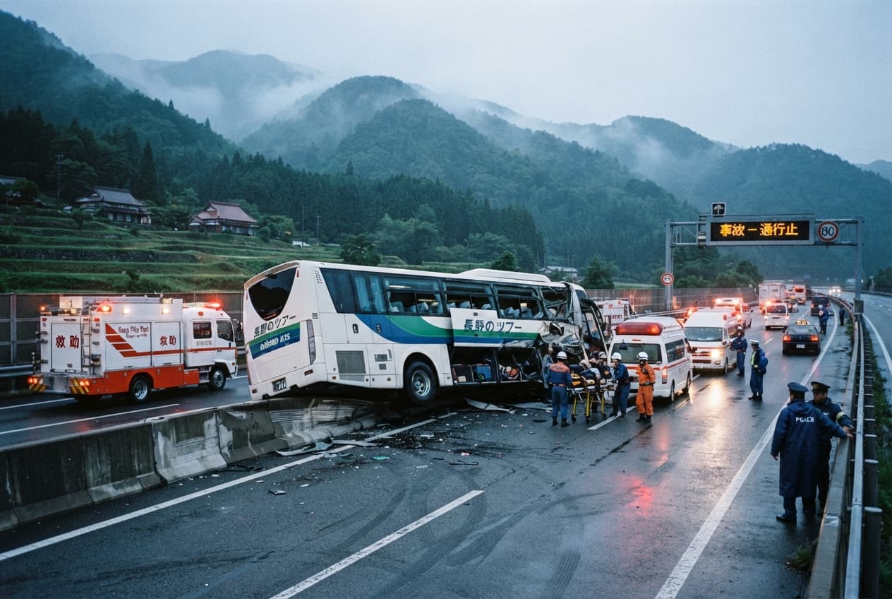 Nagano Prefecture Tour Bus Overturns on Expressway, Resulting in Two Passenger Deaths Today Nagano Prefecture Tour Bus Overturns on Expressway, Resulting in Two Passenger Deaths Today