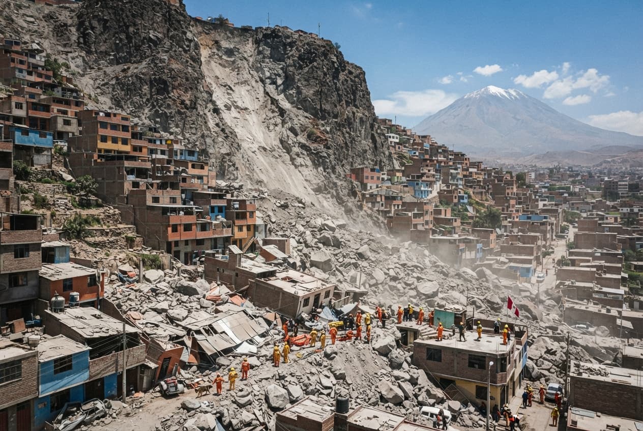 Residential Housing Crushed by Cliffside Rockfall: Arequipa Families Stranded After Sudden Mountain Slope Collapse Residential Housing Crushed by Cliffside Rockfall: Arequipa Families Stranded After Sudden Mountain Slope Collapse