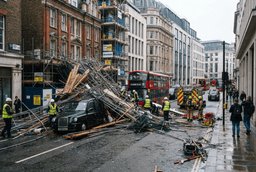 Industrial Scaffolding Collapse: Five Workers Injured When Construction Platform Plummets at Urban Site Industrial Scaffolding Collapse: Five Workers Injured When Construction Platform Plummets at Urban Site