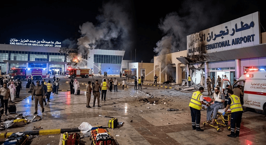 Two Saudi Airports Targeted in Drone and Missile Attacks, Leaving 3 Injured Two Saudi Airports Targeted in Drone and Missile Attacks, Leaving 3 Injured
