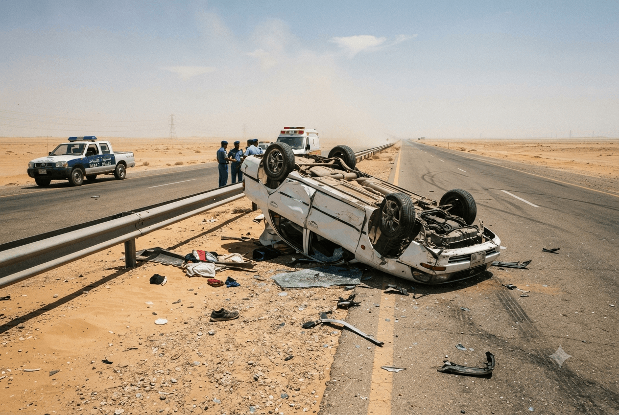 Desert Highway Rollover: High-Speed Vehicle Crash Leaves Two Motorists Dead Across Remote Salmi Route Desert Highway Rollover: High-Speed Vehicle Crash Leaves Two Motorists Dead Across Remote Salmi Route