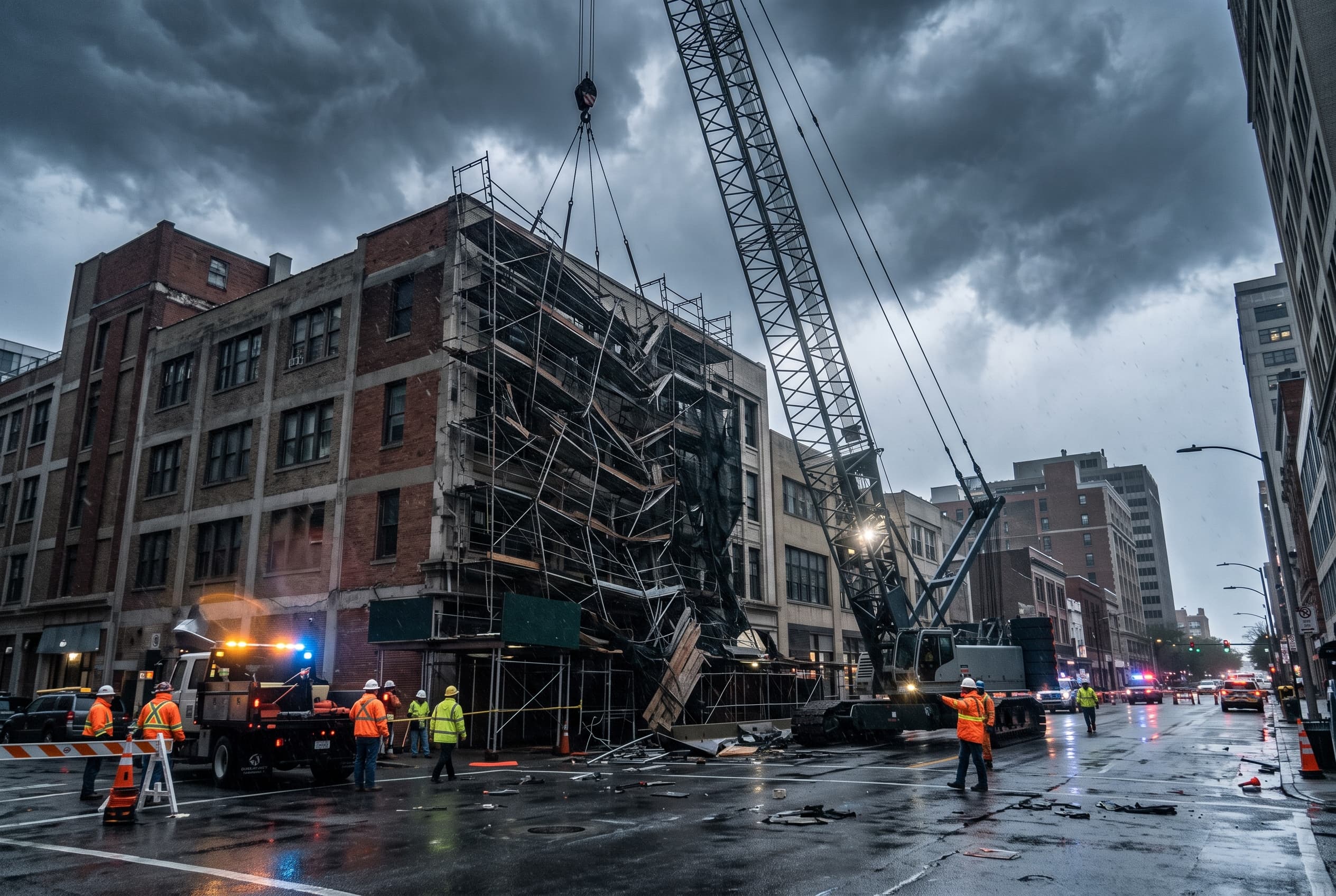 Gale Winds Topple Scaffolding in Berlin: Two Pedestrians Injured by Collapsing Metal Structure Gale Winds Topple Scaffolding in Berlin: Two Pedestrians Injured by Collapsing Metal Structure