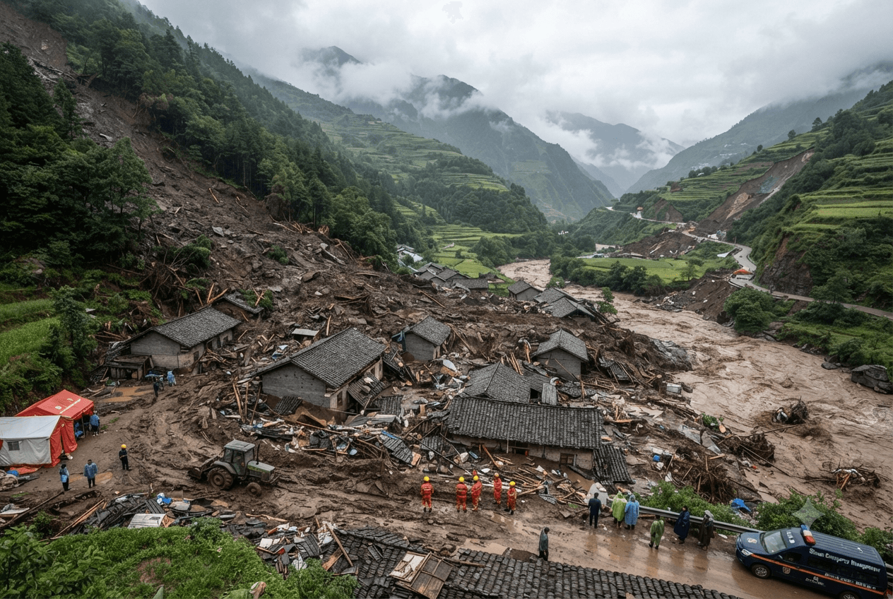 Mountain Torrent Disaster: Catastrophic Mudslides Bury Remote Villages Across Storm Hit Sichuan Mountain Torrent Disaster: Catastrophic Mudslides Bury Remote Villages Across Storm Hit Sichuan
