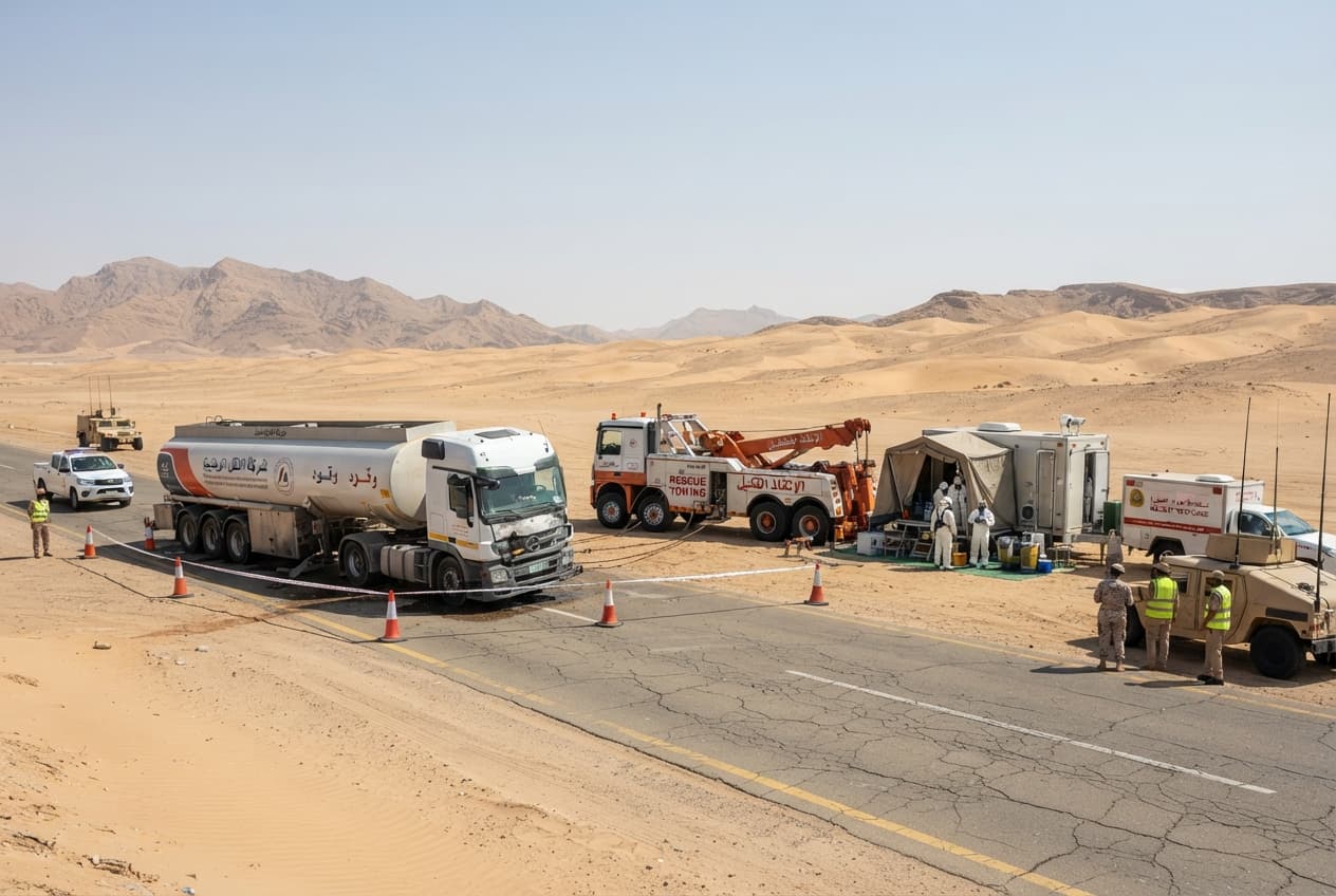 Desert Highway Smash: Tanker Truck Collision Near Ma'an Spills Hazardous Material and Kills Two Desert Highway Smash: Tanker Truck Collision Near Ma'an Spills Hazardous Material and Kills Two