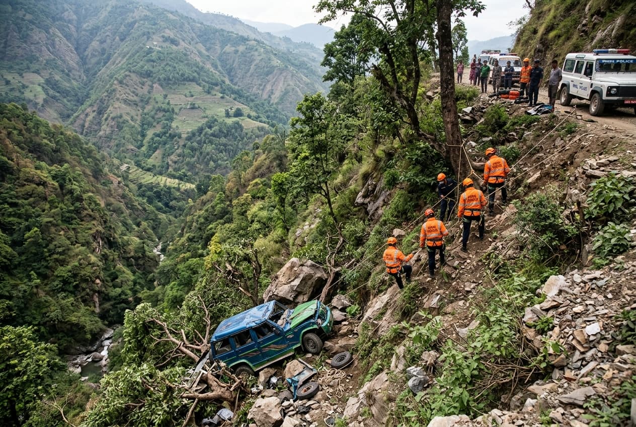 Six Killed After Passenger Vehicle Derails Off Mountain Road In Gulmi, Nepal, Wreckage Found Deep Below Six Killed After Passenger Vehicle Derails Off Mountain Road In Gulmi, Nepal, Wreckage Found Deep Below