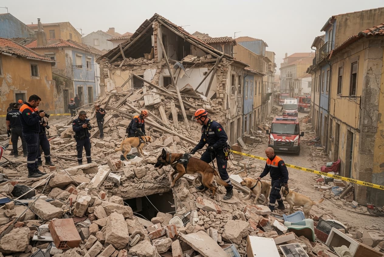 Lisbon Residential Collapse: Historic Tenement Building Caves In Across Dense Neighborhood Staging Emergency Lisbon Residential Collapse: Historic Tenement Building Caves In Across Dense Neighborhood Staging Emergency