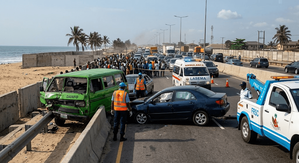 Tragic Crash on Lagos Coastal Road Leaves One Dead, Three Injured Tragic Crash on Lagos Coastal Road Leaves One Dead, Three Injured