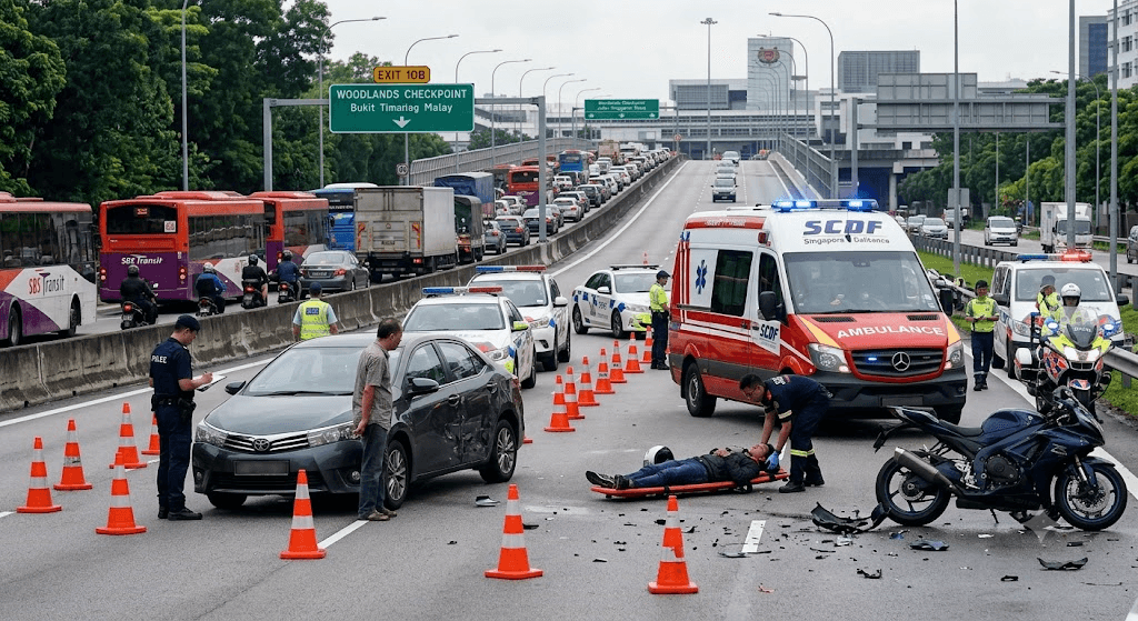 Motorcyclist Hospitalized After Collision Near Busy Woodlands Checkpoint Motorcyclist Hospitalized After Collision Near Busy Woodlands Checkpoint