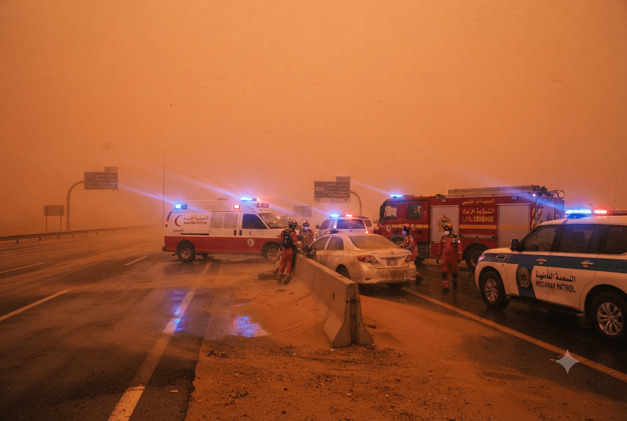 Highway Pileup Casualties Rise: Dangerous Dust Storm Conditions Trigger Fatal Multi-Vehicle Crash Outside Riyadh Highway Pileup Casualties Rise: Dangerous Dust Storm Conditions Trigger Fatal Multi-Vehicle Crash Outside Riyadh