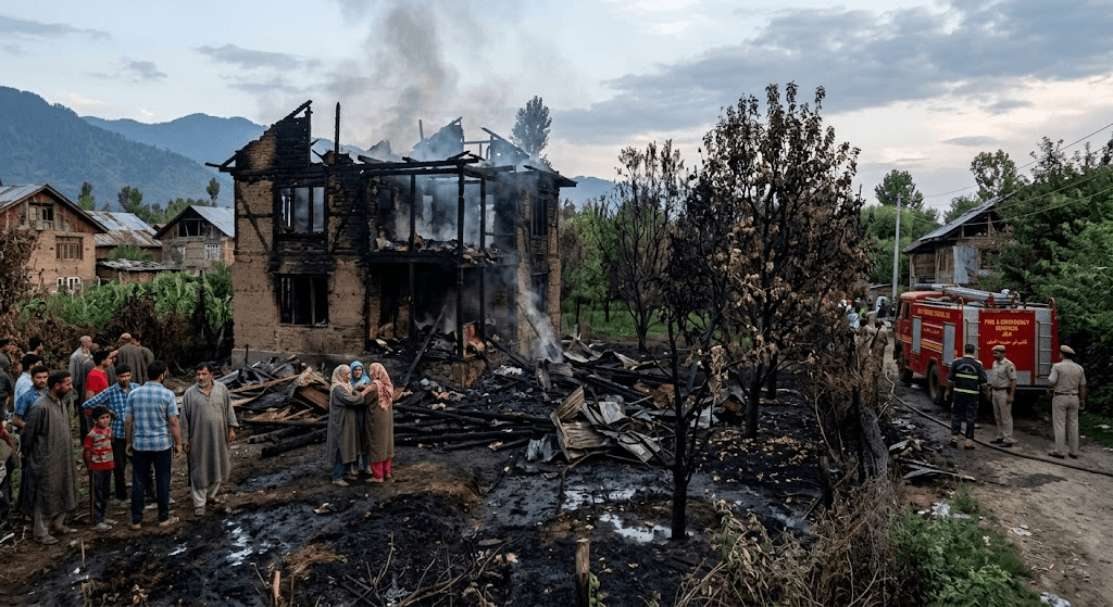 Devastating Fire Outbreak in Magam Handwara Destroys Residential House and Apple Orchards Devastating Fire Outbreak in Magam Handwara Destroys Residential House and Apple Orchards