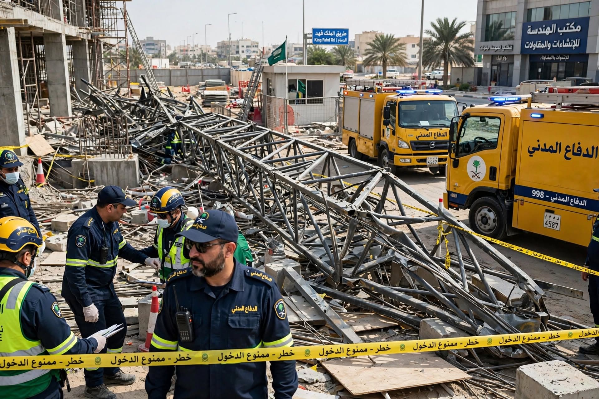 Two Workers Killed After Construction Crane Collapses At Building Site, Police Investigate In Dammam Two Workers Killed After Construction Crane Collapses At Building Site, Police Investigate In Dammam