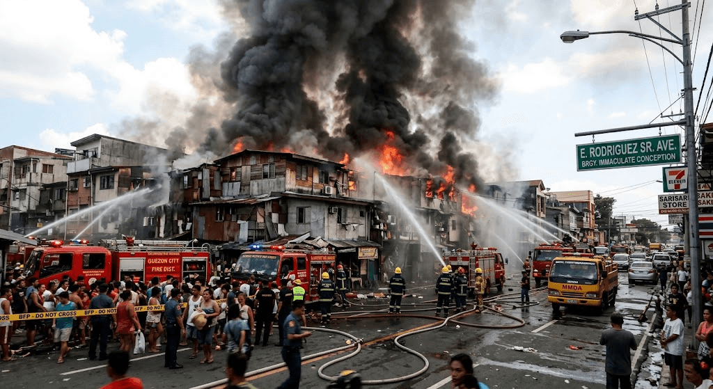 Fire Breaks Out in Quezon City Residential Area Along E. Rodriguez Avenue Fire Breaks Out in Quezon City Residential Area Along E. Rodriguez Avenue