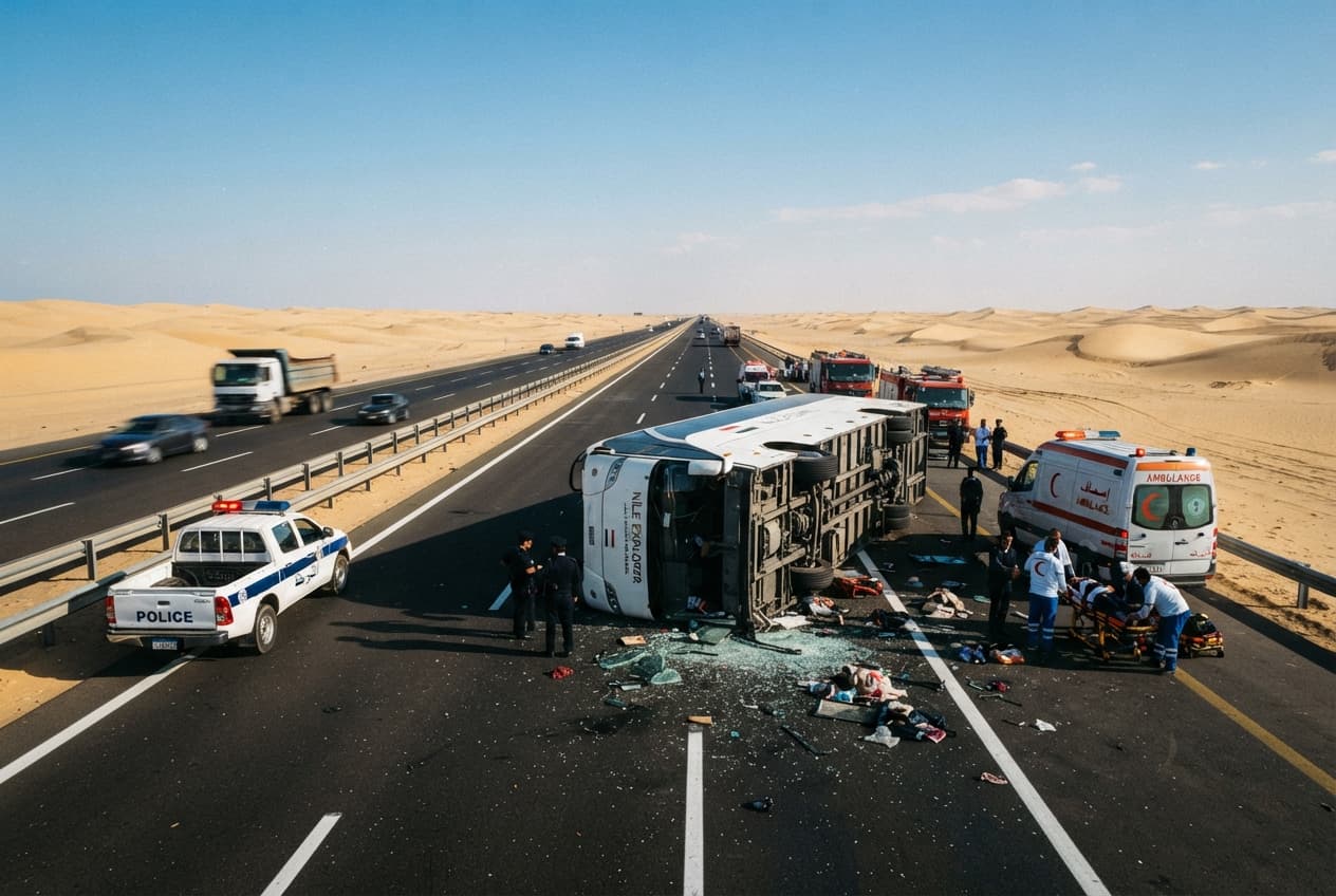 Highway Collision Chaos: Passenger Coach Flips on Remote Desert Road, Leaving Four Dead and Dozens Injured Highway Collision Chaos: Passenger Coach Flips on Remote Desert Road, Leaving Four Dead and Dozens Injured