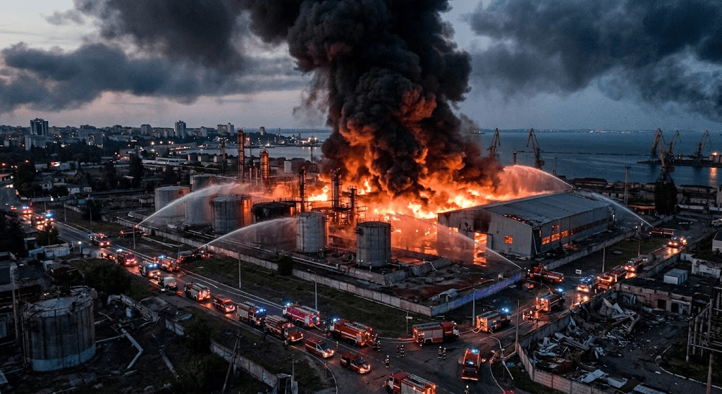 Inferno in Odesa: Massive Fire Rages After Strike on Key Industrial Infrastructure Inferno in Odesa: Massive Fire Rages After Strike on Key Industrial Infrastructure