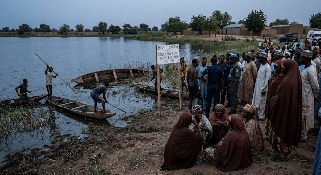 Tragedy in Dutse: 4 Women Drown as Boat Carrying 8 Capsizes in Jigawa Pond Tragedy in Dutse: 4 Women Drown as Boat Carrying 8 Capsizes in Jigawa Pond