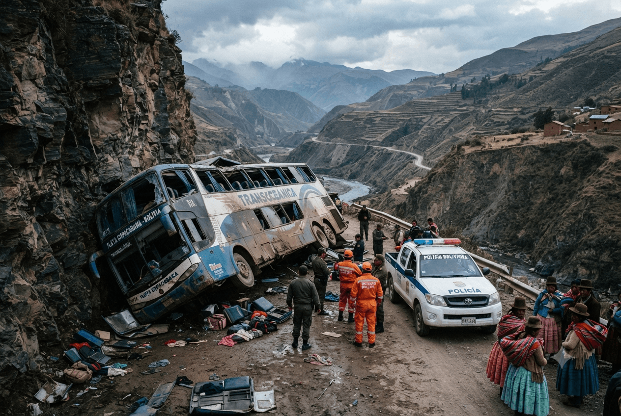 Bolivia Transit Disaster: Eight Dead and Fifteen Injured in Highway Bus Crash near La Paz Bolivia Transit Disaster: Eight Dead and Fifteen Injured in Highway Bus Crash near La Paz