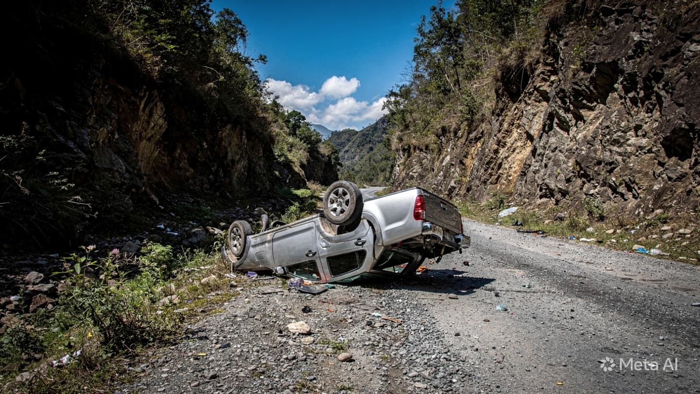 Bima Mountain Pass Accident: Pickup Truck Overturns Leaving Driver and Passenger With Severe Injuries Bima Mountain Pass Accident: Pickup Truck Overturns Leaving Driver and Passenger With Severe Injuries