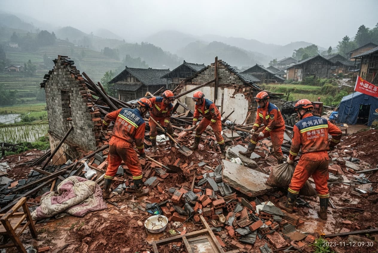 House Collapse Disaster, Guizhou: Torrential Rains Trigger Structural Failure and Leave Three Family Members Dead Overnight House Collapse Disaster, Guizhou: Torrential Rains Trigger Structural Failure and Leave Three Family Members Dead Overnight