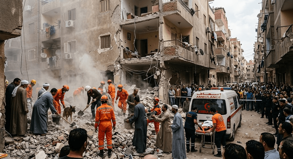 Tragedy in Northern Cairo: 4 Dead, 5 Injured After Residential Building Collapses in Hadayek Al-Qobba Tragedy in Northern Cairo: 4 Dead, 5 Injured After Residential Building Collapses in Hadayek Al-Qobba